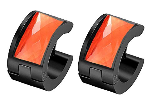 Oakky Stainless Steel Hip Hop Men's and Women's Muticolor Shiny Crystal Studs Hoop Earrings Black Orange