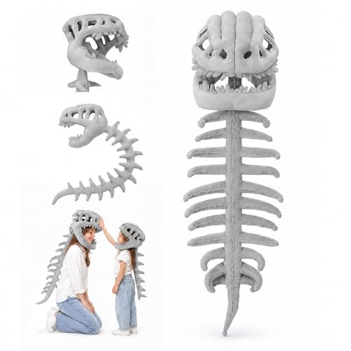 Sachie Dinosaur Skeleton Costume Set Spinosaurus Skull Headpiece with Spine Back Piece Dino Outfit for Cosplay Halloween & Parties (Grey-Small 31.5in 1PC)