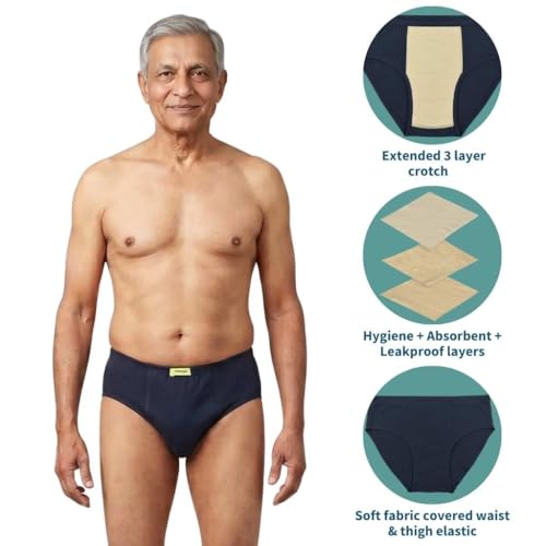 Image of Incontinence Men Briefs | Absorbs 35ml Of Leaks | Wash & Reuse | Anti Bacterial, Hygienic & Leakproof | Comfy Cotton | Pack Of 1 | Navy Blue | S