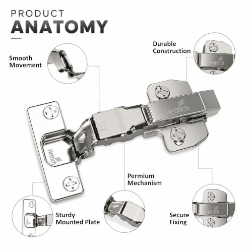Image of Hettich Sensys 8631i Soft Close 16 Crank Thick Door Hinge with Mounting Plate | Nickel Plated | 95 Opening for 15-32mm Overlay Doors | Screw-On | 1 Year Surface Warranty | Pack of 1 (2 Hinges)