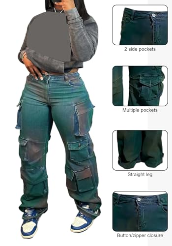LKOUS Women's High Waist Cargo Jeans,Baggy Y2K Denim Pants with Multi Pockets4