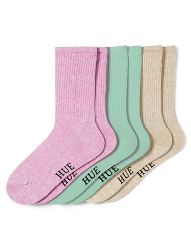 Image of HUE Women's Casual Ribbed Must-have Crew Lightweight Athletic Socks 3 Pair Pack