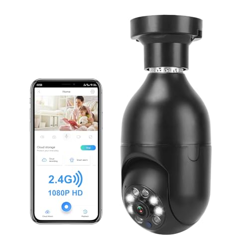 Light Bulb Camera, Security Cameras Wireless Outdoor, 1080P FHD Wifi Home Security Cameras, Light Socket Security Camera, 2.4G Wifi Camera, 360 Motion Detection, Two-Way Talk, Night Vision (Black)