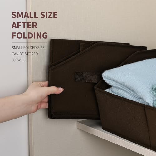 Image of Homsorout Clothes Organizers and Storage - Fabric Cube Bins with Handles, Storage Baskets for Shelves, Trapezoid Collapsible Boxes for Home, Dorm, Office, 10 Pack, Brown