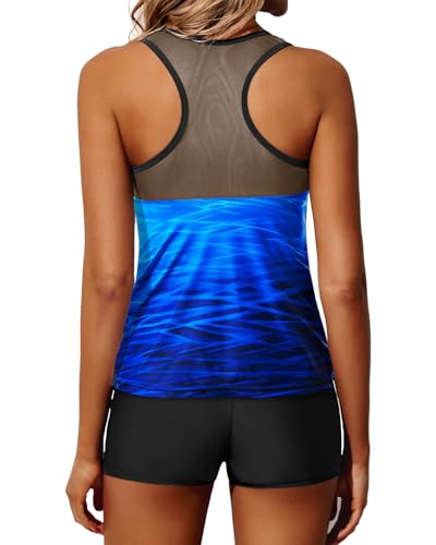 Yonique Tankini Swimsuits for Women with Shorts Athletic Two Piece Bathing Suits Racerback Tank Tops Swimwear2