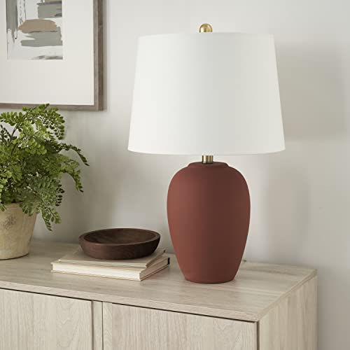 Image of Nourison Home 23 inch Rust Orange Ceramic Pot Table Lamp for Bedroom, Living Room, Dining Office, with White Tapered Drum Shade