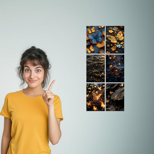 Image of SiddArtify Golden Hour Butterflies Art Print Set - Set of 2-4x6 Inch - Board (Pack of 6) - Sticker (Pack of 6) Wall Room Decoration art Poster Prints