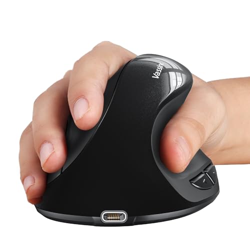 Vassink Ergonomic Mouse Wireless Mouse Type C Rechargeable Vertical Mouse Right Handed Small Mouse with USB Receiver, 6 Buttons 2.4GHz Adjustable DPI 800/1200/1600 for PC,Laptop,etc (Black)