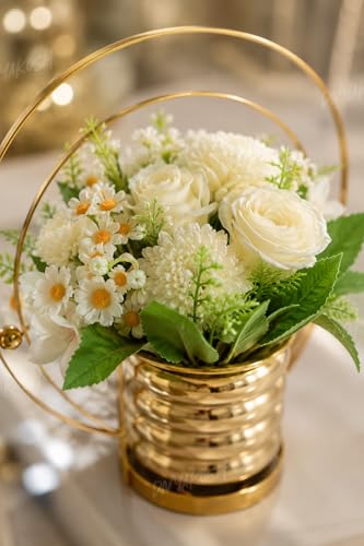 Image of Divyakosh Artifcial Flower for Home Decoration, Pre Fixed Artificial Flower Vase (Metal), Showpiece, Gift, Home Decoration Items for Living Room, Aesthetic Home Decor, Vase for Home Decor'