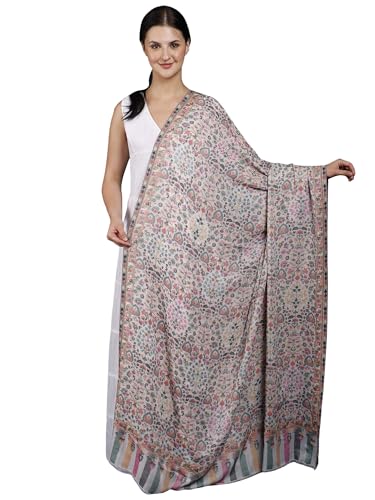 Women's Pure Wool Jamawar Shawl with Flowers Woven in Multicolor Thread | Beautiful Design Stole, Scarf