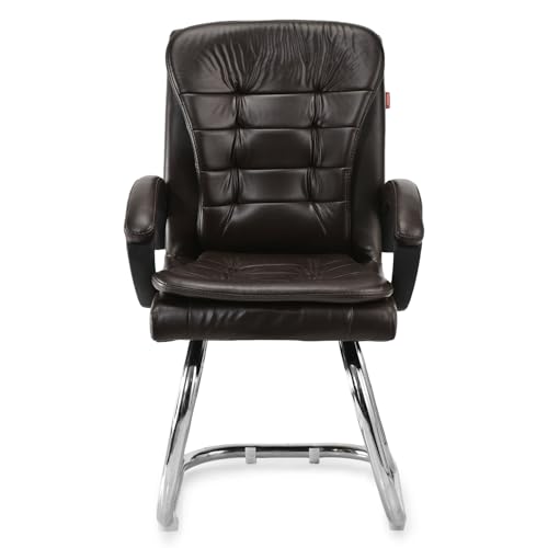 Image of GOYALSON Leatherette Double Cushion Office Guest Chair Sleek, Comfortable Seating for Visitors in Lobby, Reception (1, Coffee, Double Pipe Chrome Steel Frame)