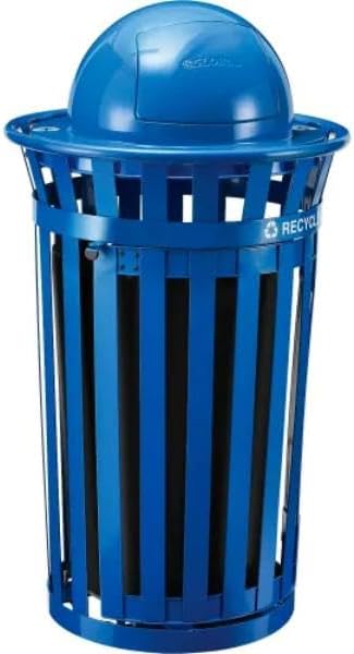 Global Industrial B3178685 Outdoor Steel Slat Recycling Trash Can - Access Door & Dome Lid - 36 gal - Blue