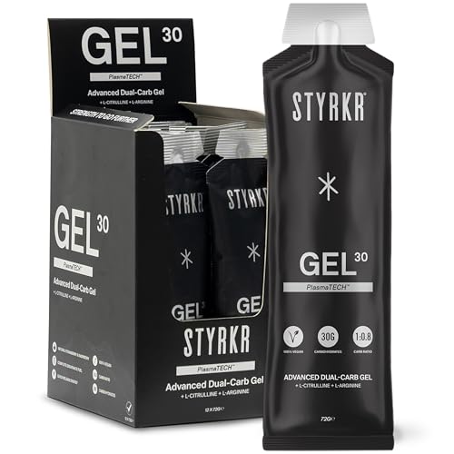 Styrkr エナジージェル - サイクリング&ランニング用エナジージェル12個パック - Endurance Atheletes承認 - 高度なデュアル炭水化物配合による炭水化物30g - GEL30 12xパック