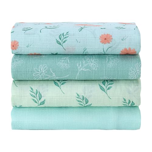 Image of Viviland Muslin Swaddle Blankets, Breathable and Skin-Friendly Baby Receiving Blankets, 4-Pack Plants, 47 x 47 inches