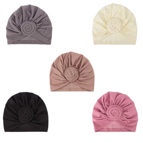 Image of DRESHOW 5 Pack Knotted Headwraps for Women African Turban Pre-Knotted Beanie Headwraps Hair Covers