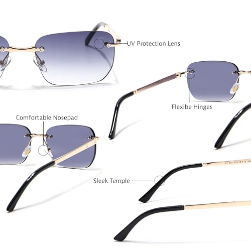 Image of Voyage Rimless Polarized Sunglasses for Men & Women (Black Lens | Black Frame - MG7601)