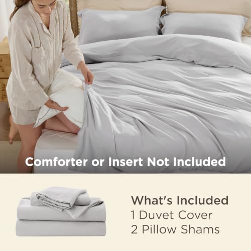 Image of Bedsure Light Grey Duvet Cover King Size - 3 Pieces Prewashed Cotton-Like Polyester Extra Soft Bedding Set, Includes 1 Duvet Cover 104x90 Inches with Zipper Closure & 2 Pillow Shams, No Comforter