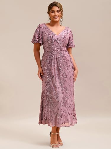 Ever-Pretty Plus Women's V Neck Short Sleeves Bodycon Sequin Maxi Plus Size Formal Dresses4