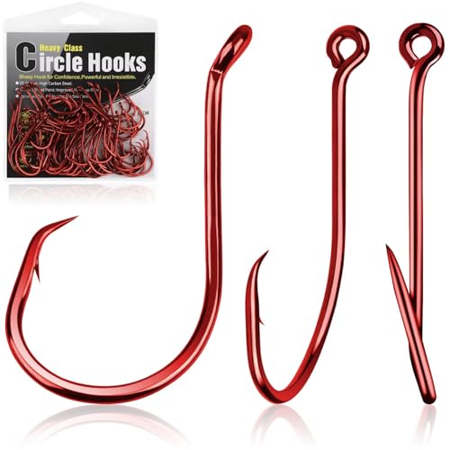 Dovesun Circle Hooks for Catfish 2X Strong 60PCS Catfish Hooks Octopus Circle Hooks Saltwater and Freshwater Red 6/0