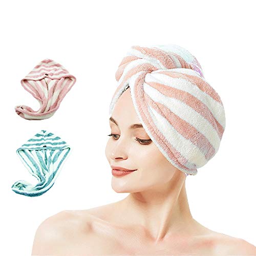 AuroTrends Microfiber Hair Towel Wrap 2 Pack,Quick Dry Hair Drying Towel Super Absorbent Hair Wrap Set of 2- 2020 Updated Version(Baby Blue+Pink)