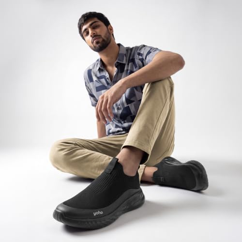 Image of Yoho Men Walking Slip On Shoes | Cushioned, Comfortable, Orthopedic, Lightweight & Breathable Knitted Stretchable Upper | Every Day Casual Wear without Lace, Stylish Footwear for Gents /Boys - UrbanEazyX
