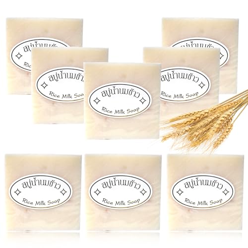 LJYBoBin 8PCS Vegan Rice Soap for Body & Face Gentle Long-lasting Moisturizing Rice Milk Soap for All Skin Type Deep Cleaning Rice Handmade Soap Bar for Men & Women
