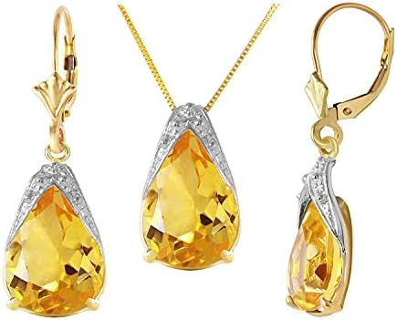 Galaxy Gold GG 14k 22&#34; Yellow Gold Citrine Drop Necklace and Earrings Set
