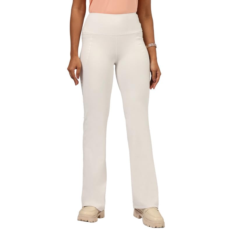 Image of BlissClub Ultimate Flare Pants for Women Upto 5'4 ft | Ribbed Waistband, 4 Pockets | High Waist Trousers and Formal Pants for Office wear
