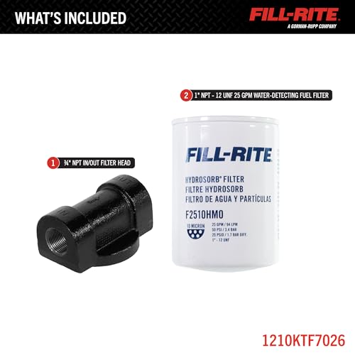 Image of Fill-Rite 1210KTF7026 10 Micron Hydrosorb Fuel Filter Kit with 3 /4 inch Filter Head - 25 GPM Water Detecting Filter for Diesel, Gasoline & Biodiesel