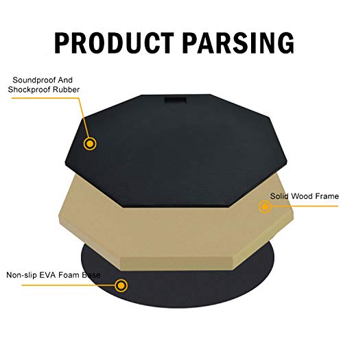 image for Yoken 12 Inch Drum Practice Pad, Double-Sided Silent Drum Pad Set, Dru