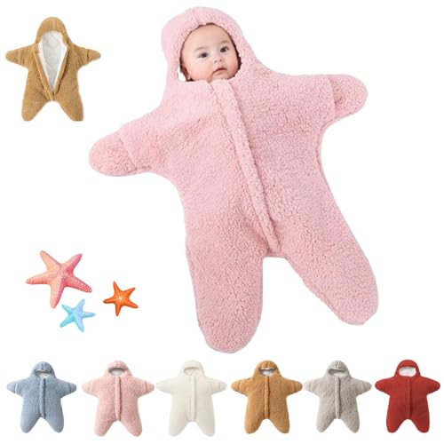 Image of Starfish Baby Sleeping Bag, Baby Starfish Onesie, Baby Starfish Outfit, Starfish Swaddle Sack for Newborn, Infant Fleece Swaddle Blanket Stroller Wrap (Pink, for 6-12 month)