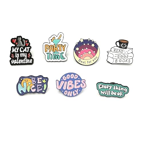 Cute Enamel Pin Set Lapel Pins Brooches Cartoon Brooch Badge Pins for Clothes Bags Backpack Party Decoration Gift (Slogans-12Pcs)2