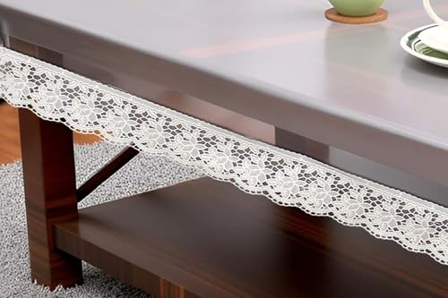 Image of The Furnishing Tree Rectangle Shaped Center Transparent Table Cover WxL 40x60 inches 0.25 mm Thickness with White Lace
