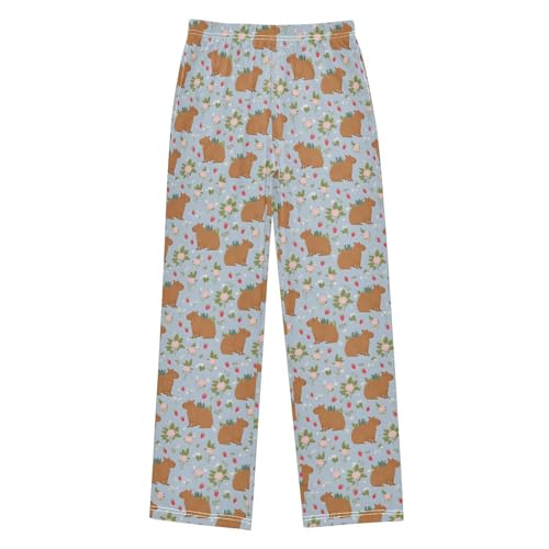 ALAZA Capybara Floral Strawberry Pajama Lounge Pants Long Sleep Pajama Bottoms with Pockets