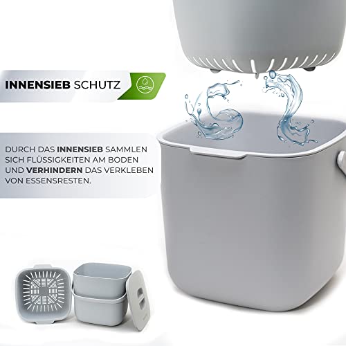 YourCasa® Komposteimer - 7L - für alltäglichen Biomüll in der Küche - Spülmaschinenfest - geruchsdicht- herausnehmbarer Inneneinsatz - Bio Mülleimer mit Deckel (Hellgrau) - Image 4