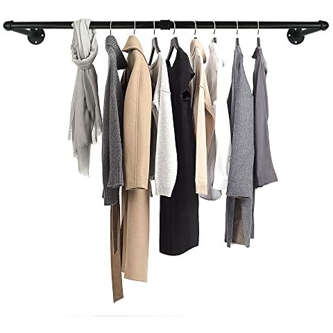 GeilSpace Industrial Pipe Clothes Hanging Bar, Wall-Mounted Clothes Rack, Garment Rack, Space-Saving, Holds up to 50lb, Easy Assembly, Black (60 Inch) Cover