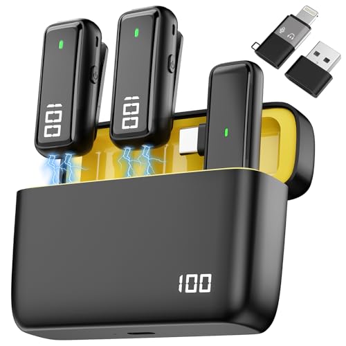 Microphones cravate sans fil 3 en 1 avec étui de recharge pour iPhone Android et PC
