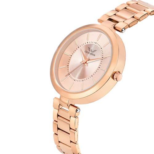 Image of LOUIS DEVIN Rose Gold Plated Metal Chain Analog Wrist Watch for Women (Rose Gold /Brown /Green Dial) | LD-ZL511