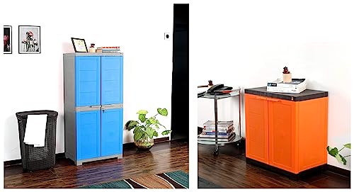 Image of Cello Novelty Plastic Big 2 Door Cupboard - Blue and Grey Novelty Compact Plastic 2 Door Cupboard with Shelf(Orange and Brown)