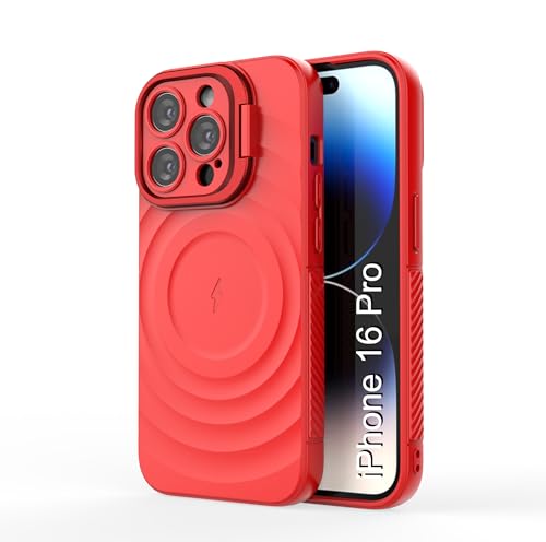 Image of LuxuryKase Shockproof Case for iPhone 16 Pro | Ripple Pattern | Camera Protection | Inner Velvet Fabric Lining | Protective Cover with Enhanced Grip & Wireless Charging Support - Red