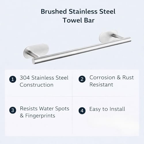 Image of JIALTO 16 Inch Self-Adhesive Bathroom Towel Holder | Wall Mounted Towel Hanger For bathroom clothes hanger | No-Drill Hand Towel Rack for Bathroom Towel Stand & Kitchen Towel Bar (Silver, Pack Of - 2)