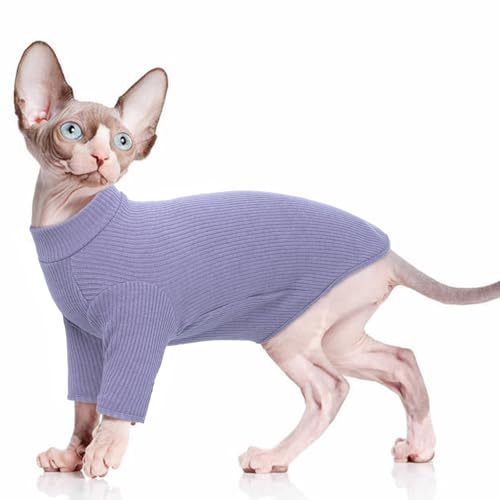 PUMYPOREITY Pull pour Chat sans Poil, Chemise Sphynx Vêtements Confortable T-Shirt Soft Pull à Manches Longues pour Chat Sphynx Manteau Costume Textile pour Chats Petits/Moyens/Grands(Violet, XXL)