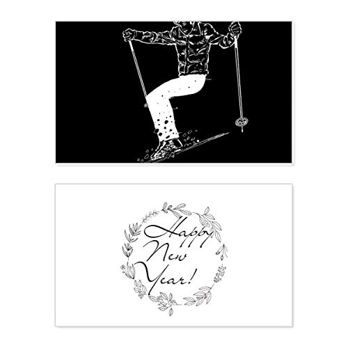 Tarjeta de año nuevo Black Winter de diseño de esquí negro para felicitación invernal