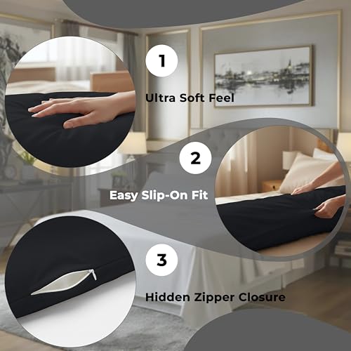 Image of ROYALE LINENS Body Pillow Cover - Double Brushed 1800 Microfiber - 20 inchx54 inch with Hidden Zipper Closure - Wrinkle & Fade Resistant - Super Soft Body Pillowcase 2 Pack (Black, Pack of 2)