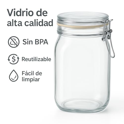 Miniatura 3 de Isigno Tarro De Cristal Hermético 1l Con Tapa Y Cierre Metálico Bote De Vidrio Para Almacenamiento De Alimentos Sin Bpa Apto Para Lavavajillas Multiusos Para Cocina