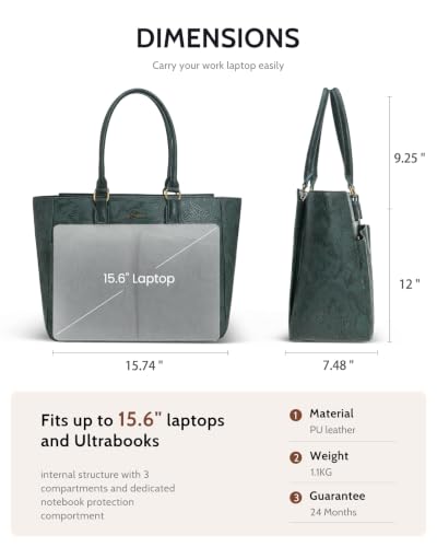 Image of Laptop Tote Bag for Women, Leather Work Tote with Padded Laptop Compartment, Cup Holder, Office Computer Briefcase