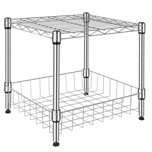 Image of 2-Wire Shelving Unit, Multi-Tier Stackable Metal Storage Shelves, Versatile Utility Shelves & Wire Rack for Garage Shelving, Pantry Shelves, Office, Living Room, Garage,Silver