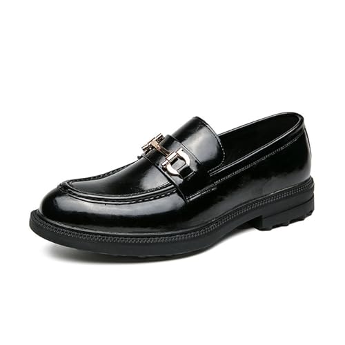 Men's Leather Platform Slip-On Metal Buckle Loafers Fashion Breathable Non-Slip Lug Sole Slip-On Casual Dress Shoes for Business Party Prom