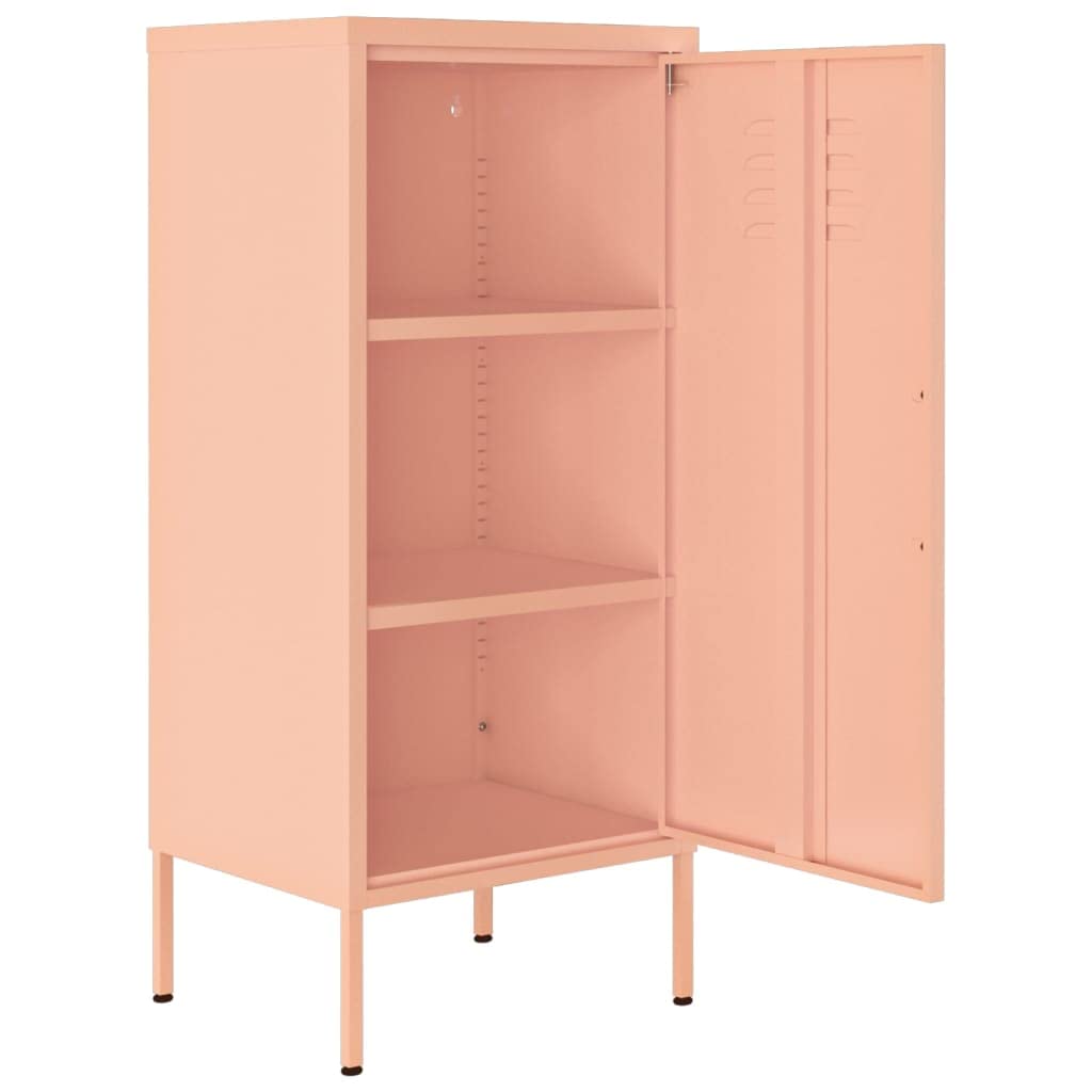 Szafa magazynowa różowa, stalowa, 42,5 x 35 x 101,5 cm, z 2 półkami, poziomowaniem i uchwytem ściennym, stabilna, wielofunkcyjna szafka do salonu, biura, przedpokoju i sypialni, z dużą