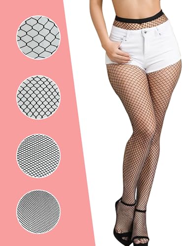 Image of Misakia Women's Fishnet Tights Black Sheer Mesh Leggings Tight High Waist Pantyhose Sexy Stretchy Going Out Stockings 4 Styles